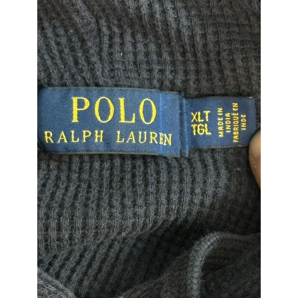 Polo Ralph Lauren Hoodie Mens XLT Blue Thermal Knit Pullover Kangaroo Logo